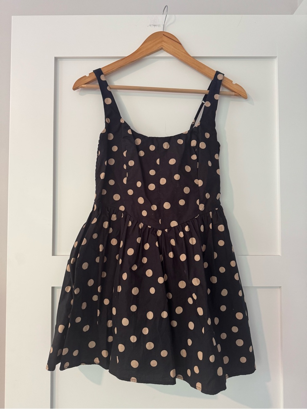 Abercrombie & Fitch Black Mini Dress with Beige Polka Dots